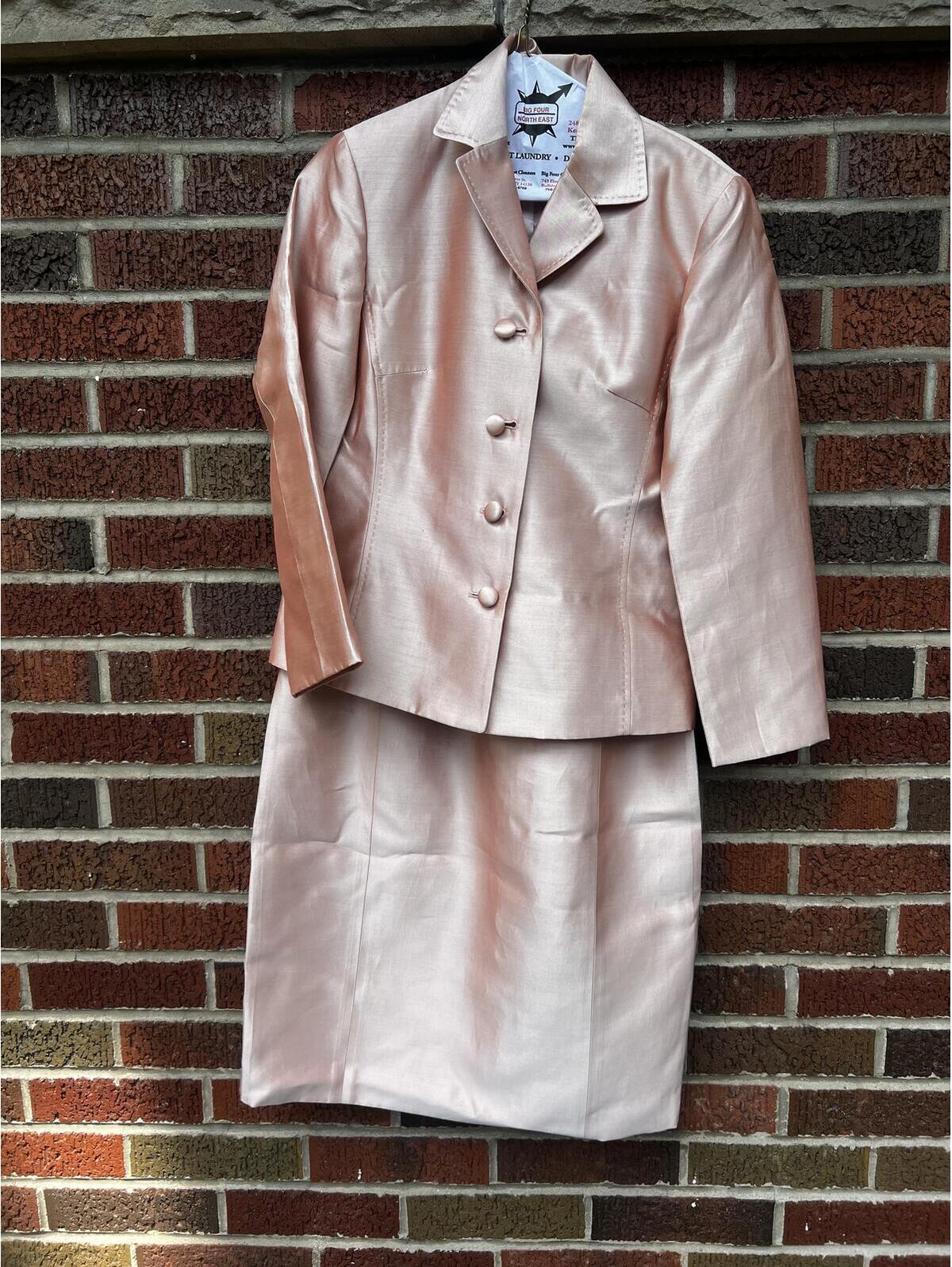 Ann Taylor Champagne Pink Silk Like Blazer Pencil Skirt Set